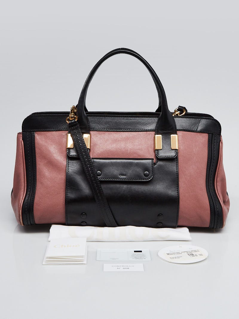 Chloe Romantic Mauve/Black Leather Medium Alice Satchel Bag