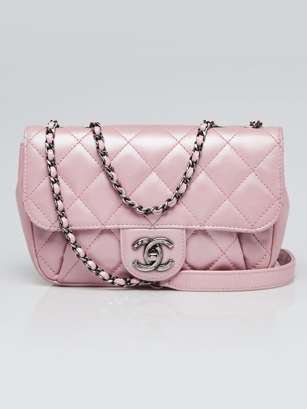Chanel Metallic Pink Quilted Leather Pleated Front Mini Flap Bag