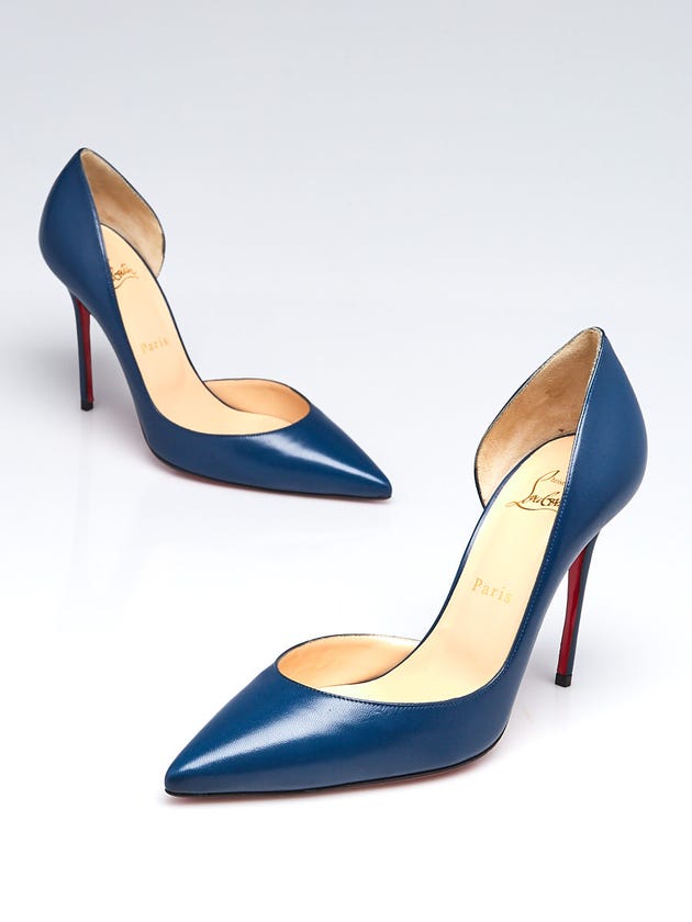 Christian Louboutin Blue Kid Leather Iriza 100 Pumps Size 7/37.5