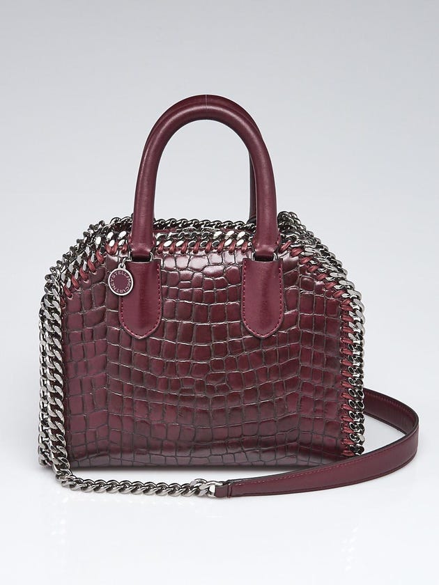 Stella McCartney Burgundy Crocodile Embossed Faux Leather Small Falabella Top Hand Box Bag