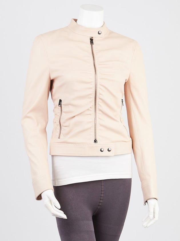 Tom Ford Light Beige Lambskin Leather Ruched Moto Jacket Size 2/36