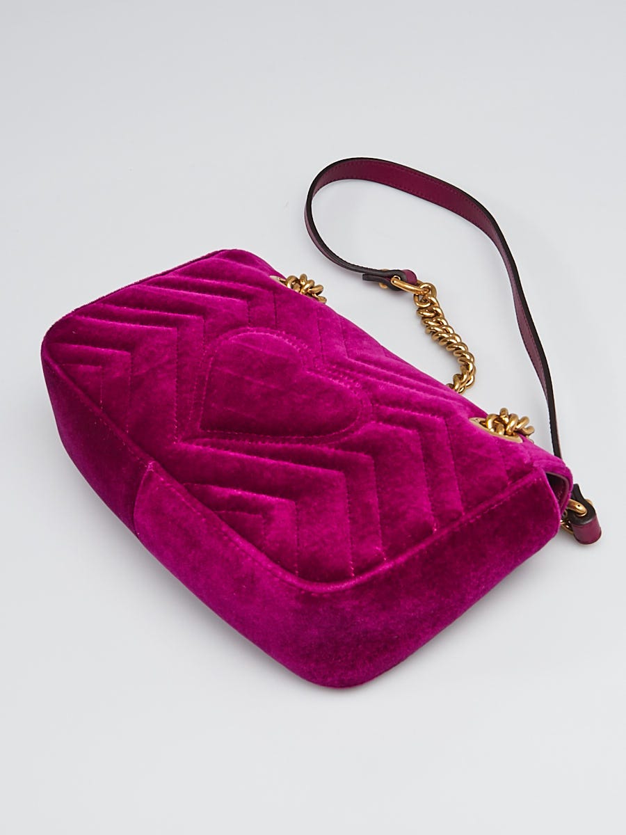 GUCCI GG Marmont Medium Fuchsia Velvet - Timeless Luxuries