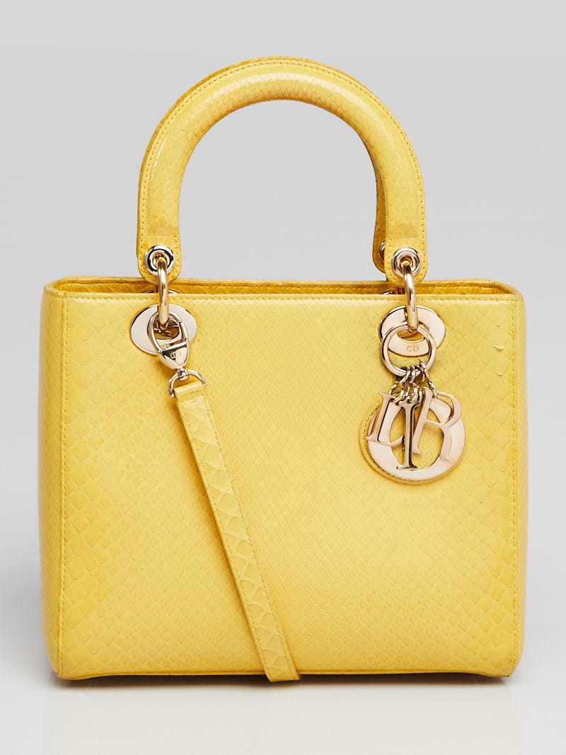Christian Dior Yellow Python Medium Lady Dior Bag