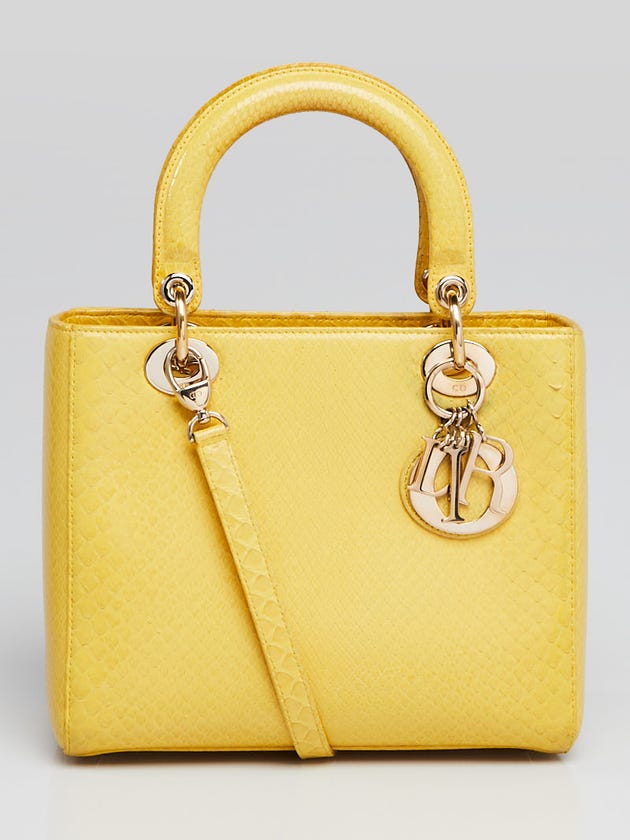 Christian Dior Yellow Python Medium Lady Dior Bag
