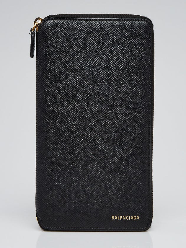 Balenciaga Black Pebbled Leather Continental Wallet