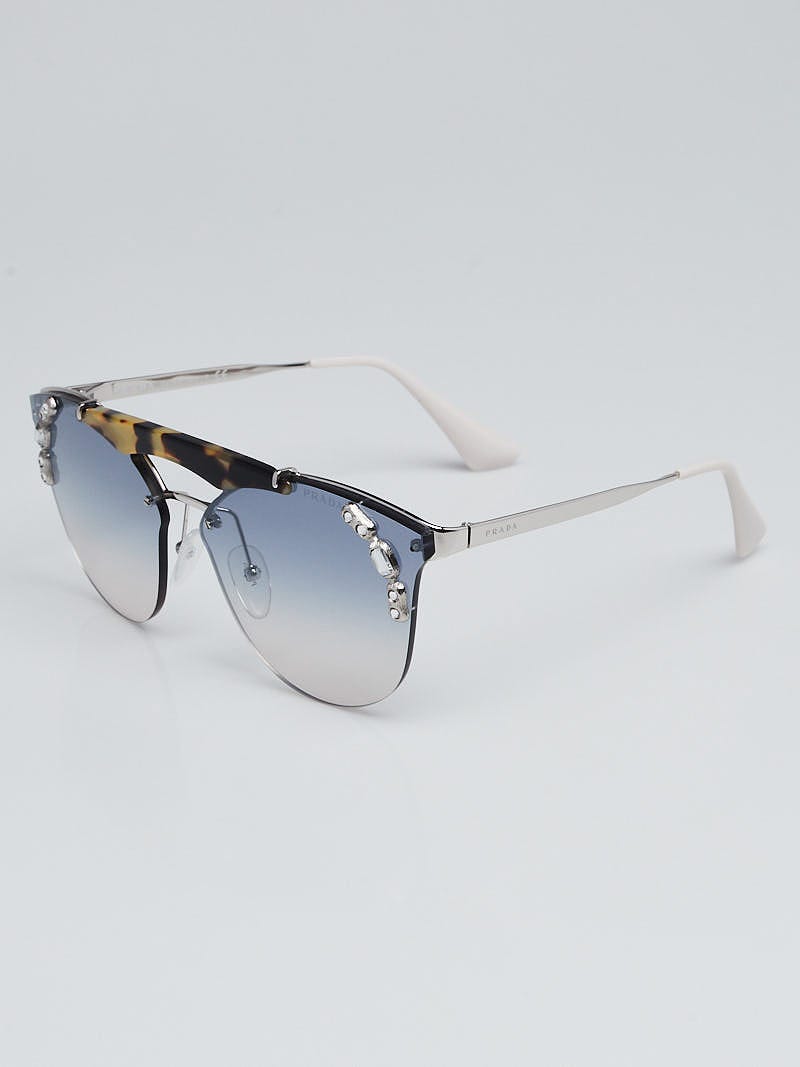 Prada Silver Metal Tortoise Shell Acetate Oversized Crystal Sunglasses SPR53U Yoogi s Closet