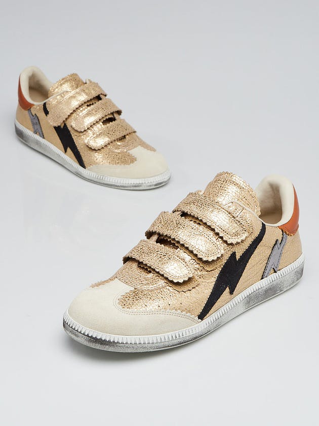 Isabel Marant Metallic Gold Leather Lightening Bolt Beth Sneakers Size 10.5/41