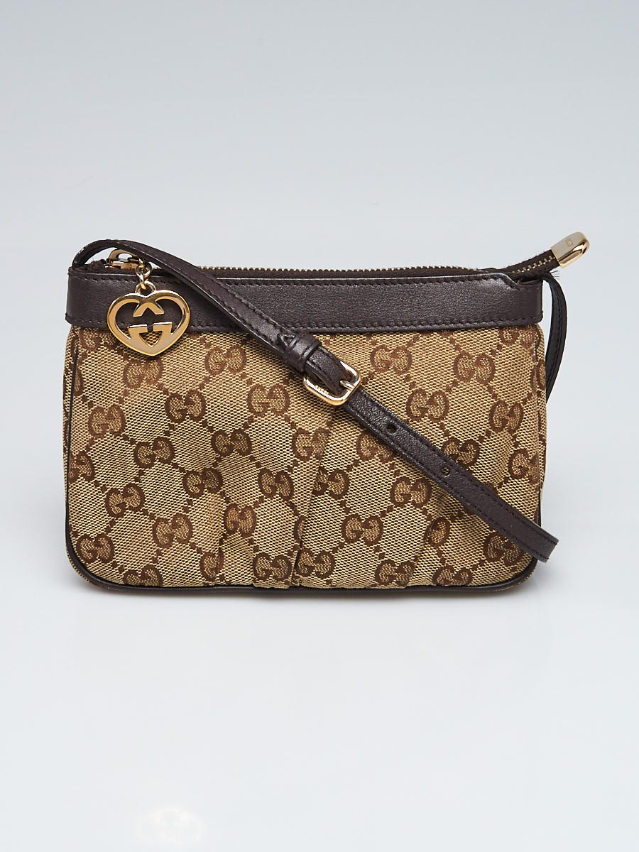 Gucci Beige/Ebony GG Canvas Leather Heart Charm Pochette Bag