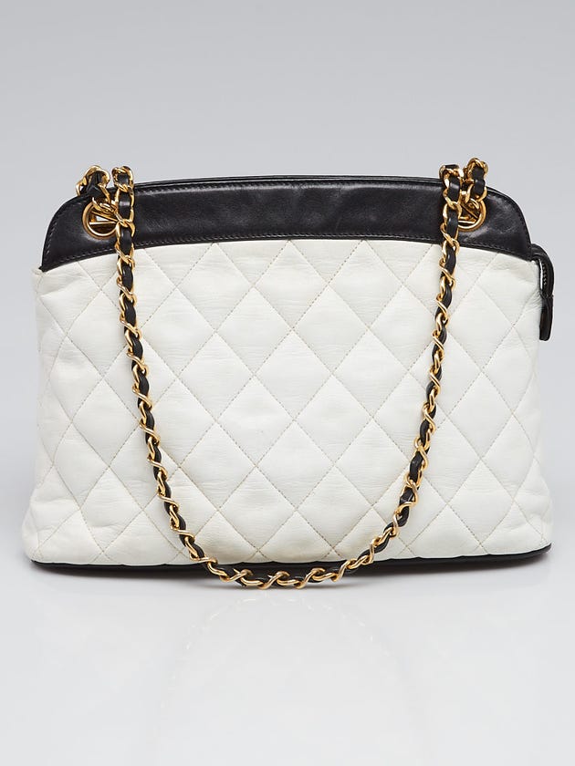 Chanel Black and White Lambskin Leather Shoulder Bag