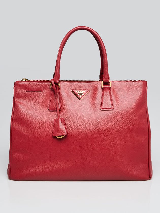 Prada Red Saffiano Lux Leather Large Double Zip Tote Bag B1786