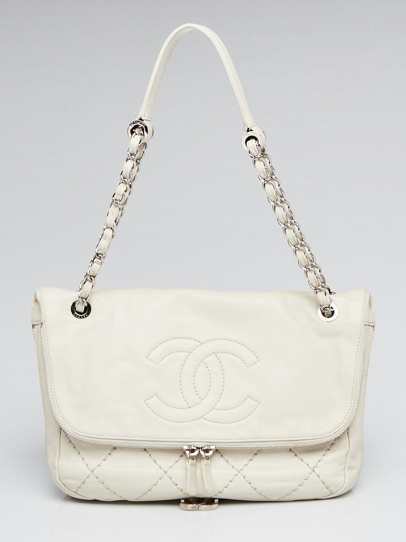 Chanel White Quilted Caviar Leather Zip Expandable Shoulder Bag - Yoogi's  Closet