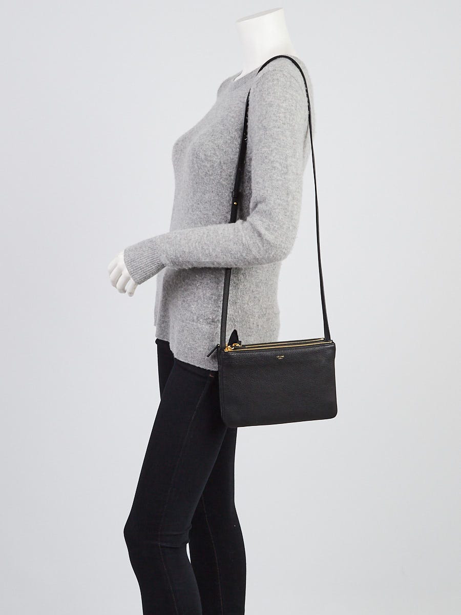 Celine Womens White Leather Small Trio Zip Shoulder Bag Handbag
