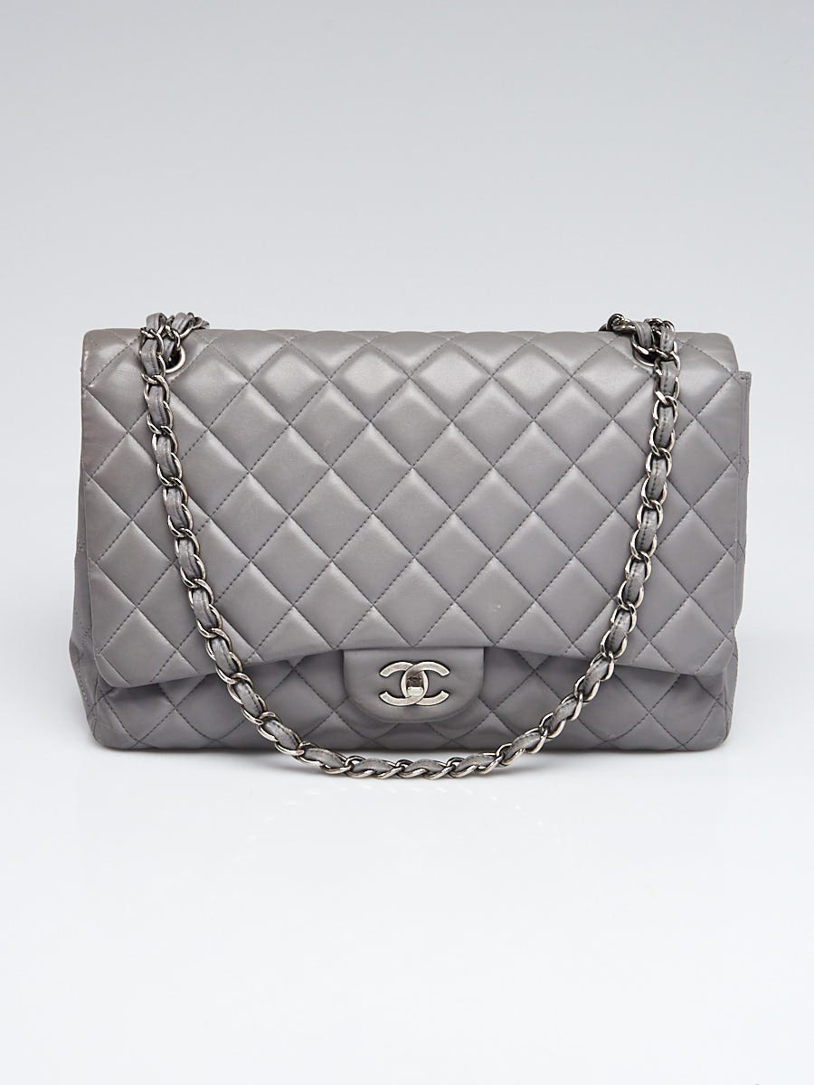 Chanel Grey Quilted Lambskin Leather Classic Maxi Single Flap Bag - Yoogi's  Closet