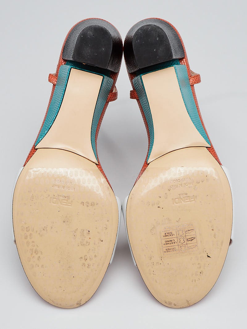 Fendi Multicolor Leather Plexiglas Studded Open Toe Heels