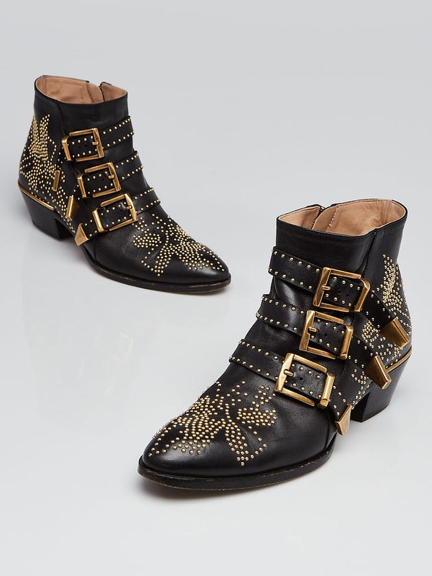 Chloe Black Leather Studded Susanna Ankle Boots Size 7/37.5