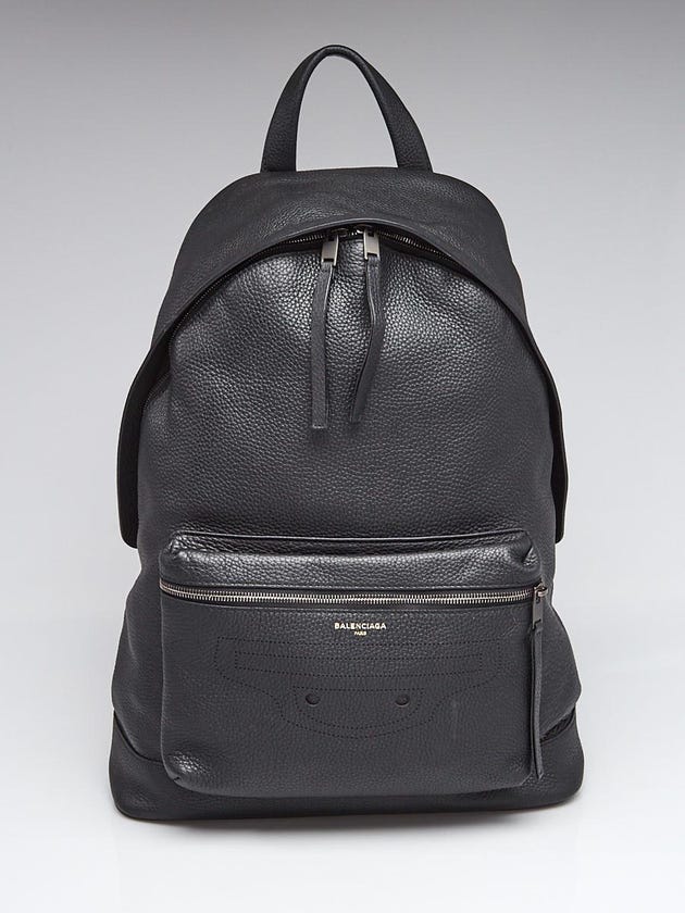 Balenciaga Black Pebbled Leather Blackout Backpack Bag