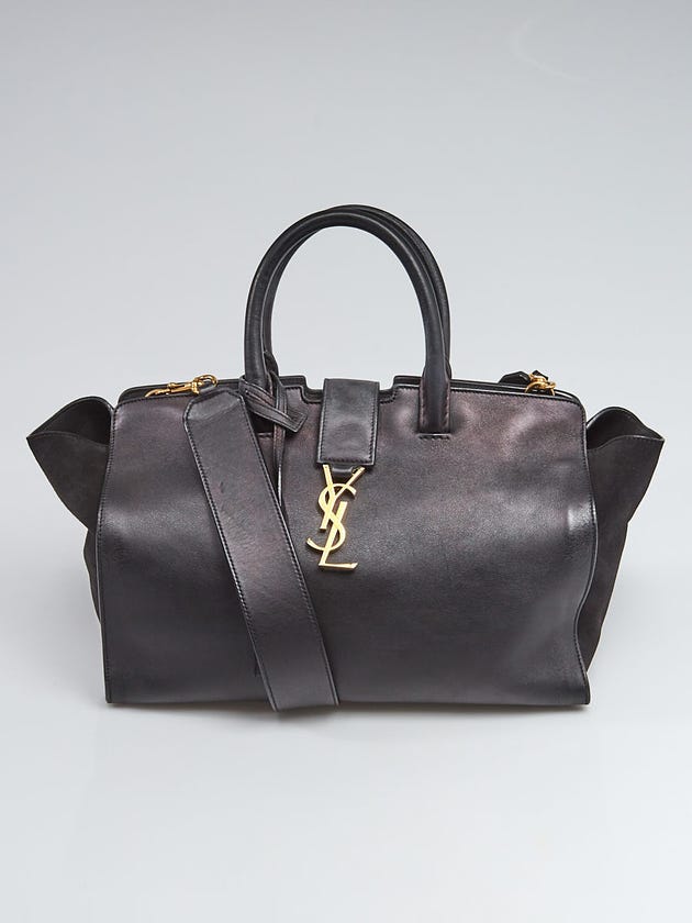 Yves Saint Laurent Black Calfskin Leather and Suede Small Monogram Cabas Bag