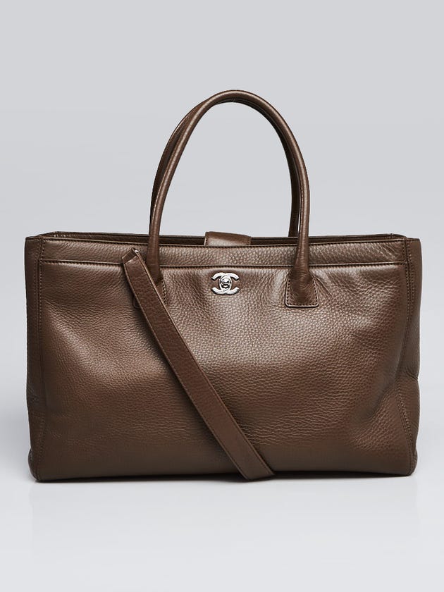 Chanel Brown Pebbled Leather Cerf Shopping Tote Bag