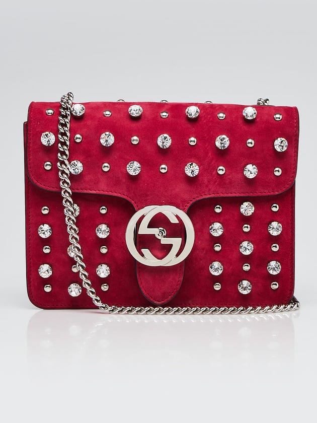 Gucci Pink Suede and Crystal Interlocking G Shoulder Bag