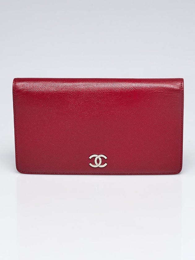 Chanel Dark Red Caviar Leather Sevruga Long Flap Wallet