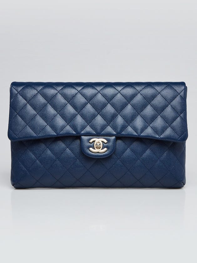 Chanel Blue Quilted Caviar Leather Timeless Flap Clutch Bag