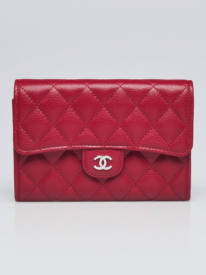 Chanel Pink Quilted Caviar Leather Medium Flap Wallet - Yoogi's Closet
