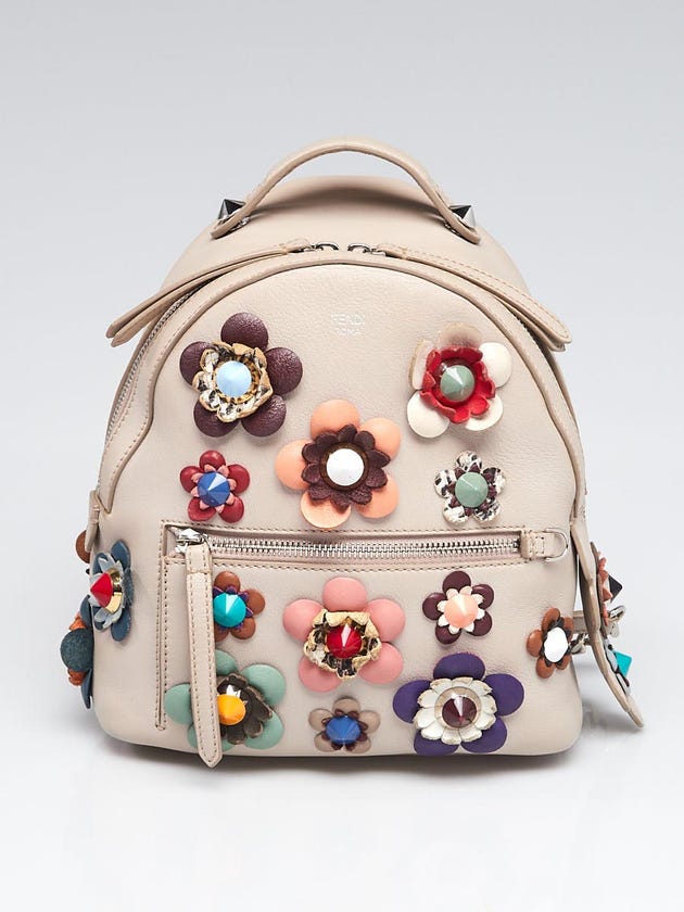 Fendi Grey/Multicolor Leather Flowerland Backpack Bag 8BZ038