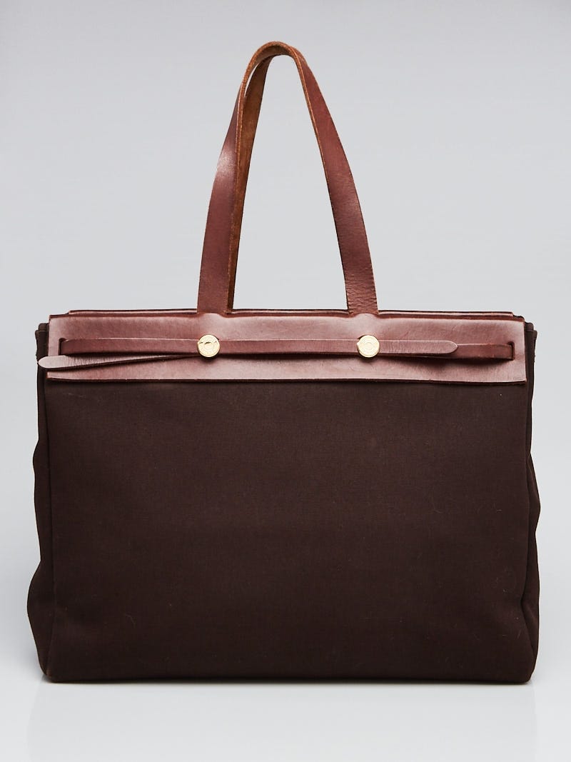 HERMES Herbag MM Canvas Leather Shoulder Bag Brown