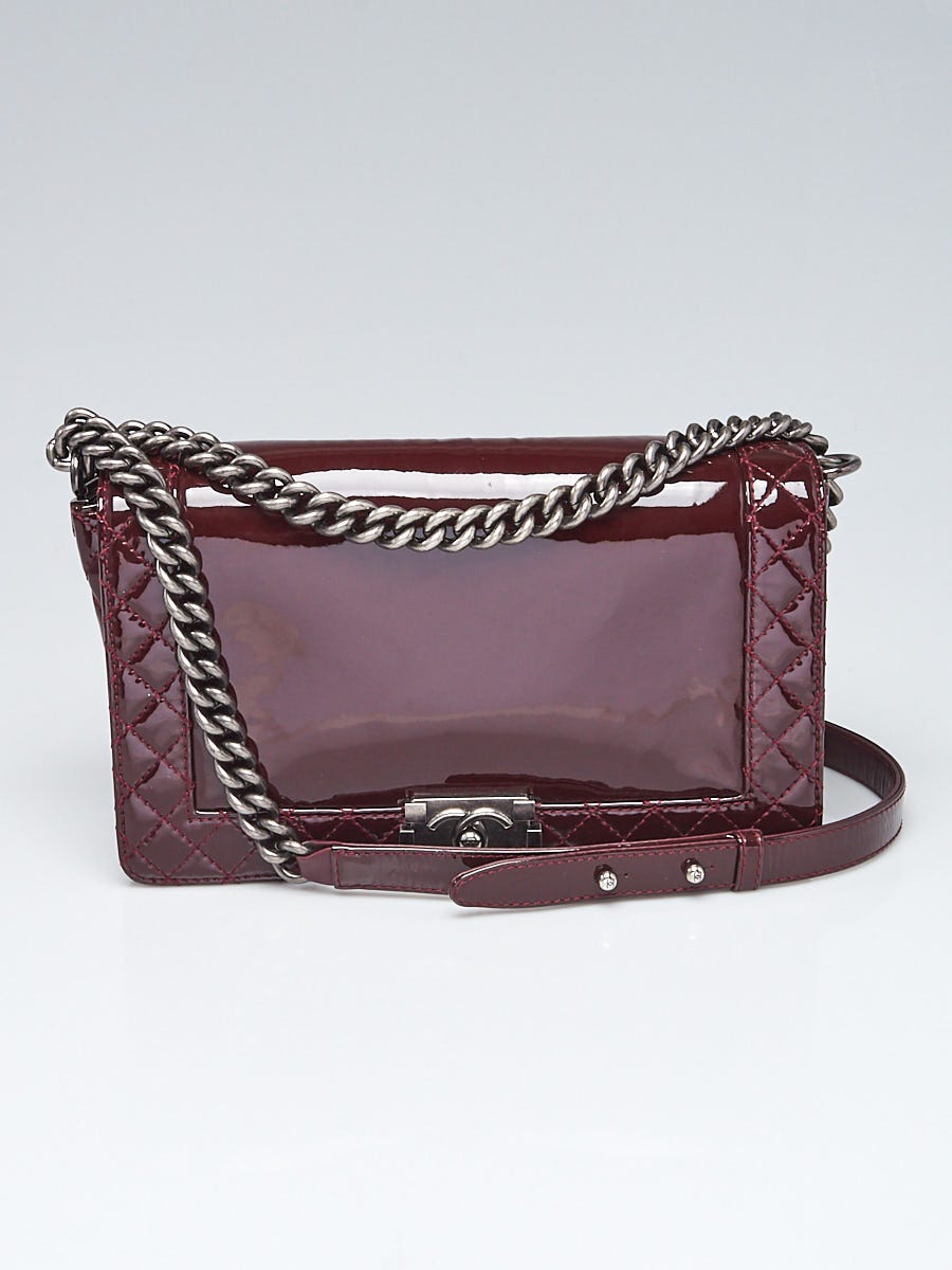 Chanel Burgundy Patent Leather New Medium Boy Reverso Bag - Yoogi's Closet