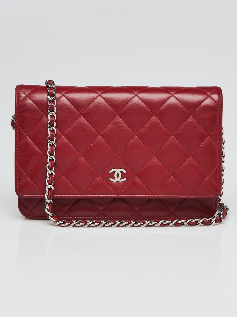Chanel Dark Red Diamond Quilted Lambskin Leather Trendy WOC Clutch