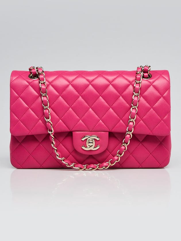 Chanel Fuchsia Quilted Lambskin Leather Classic Medium Double Flap Bag
