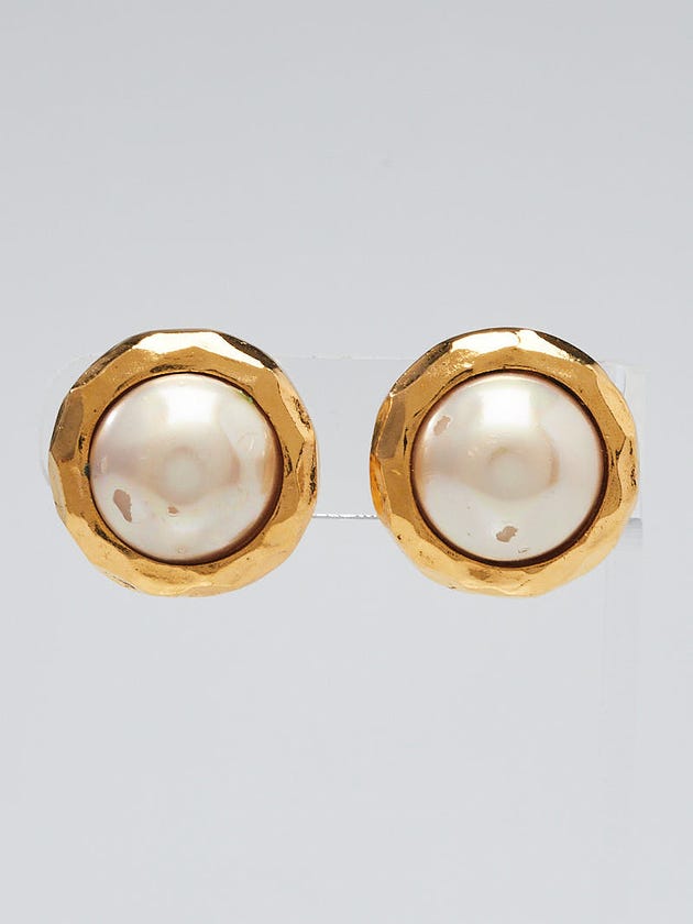 Chanel Faux Pearl Disc Clip-On Earrings