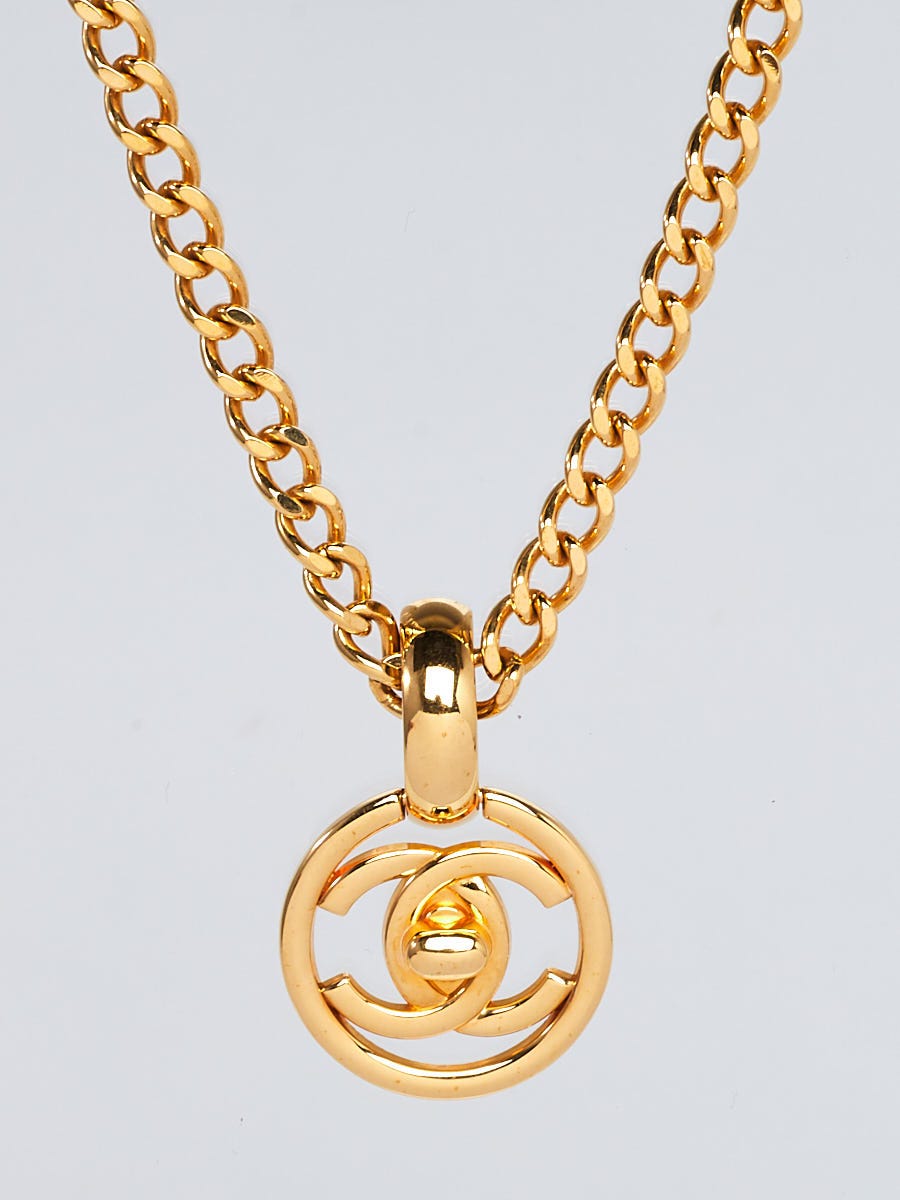 Chanel Vintage Rare Gold Plated CC Ring Turnlock Necklace | Chairish