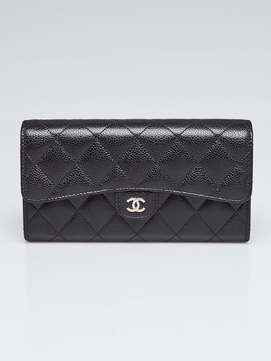 Chanel Black Quilted Caviar Leather Classic L Flap Wallet - Yoogi's Closet