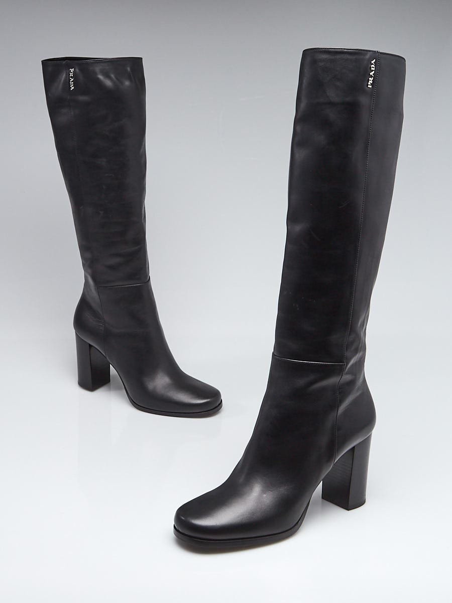 Prada Black Leather Knee-High Boots Size /41 - Yoogi's Closet