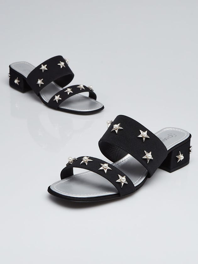 Chanel Black Grosgrain Star/Pearl Slide Mules Size 7/37.5