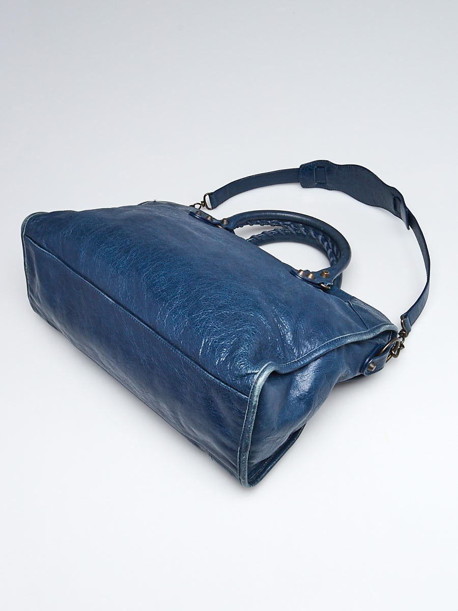 BALENCIAGA City シープスキン ショルダーバッグ【ランクB】 Balenciaga Blue Mineral Lambskin Leather Motorcycle City Bag
