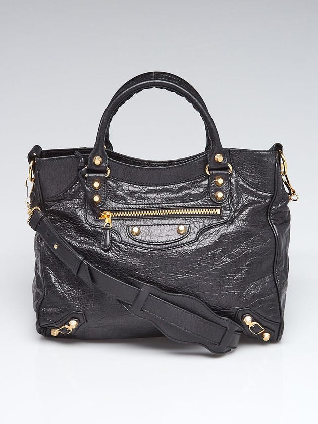 Balenciaga Black Lambskin Leather Giant 12 Gold Velo Bag