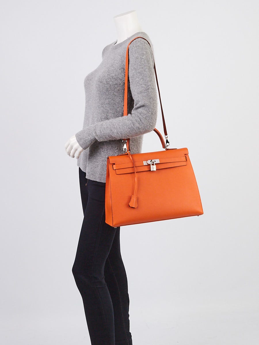 Hermes 35cm Orange Epsom Leather Palladium Plated Kelly Sellier Bag -  Yoogi's Closet