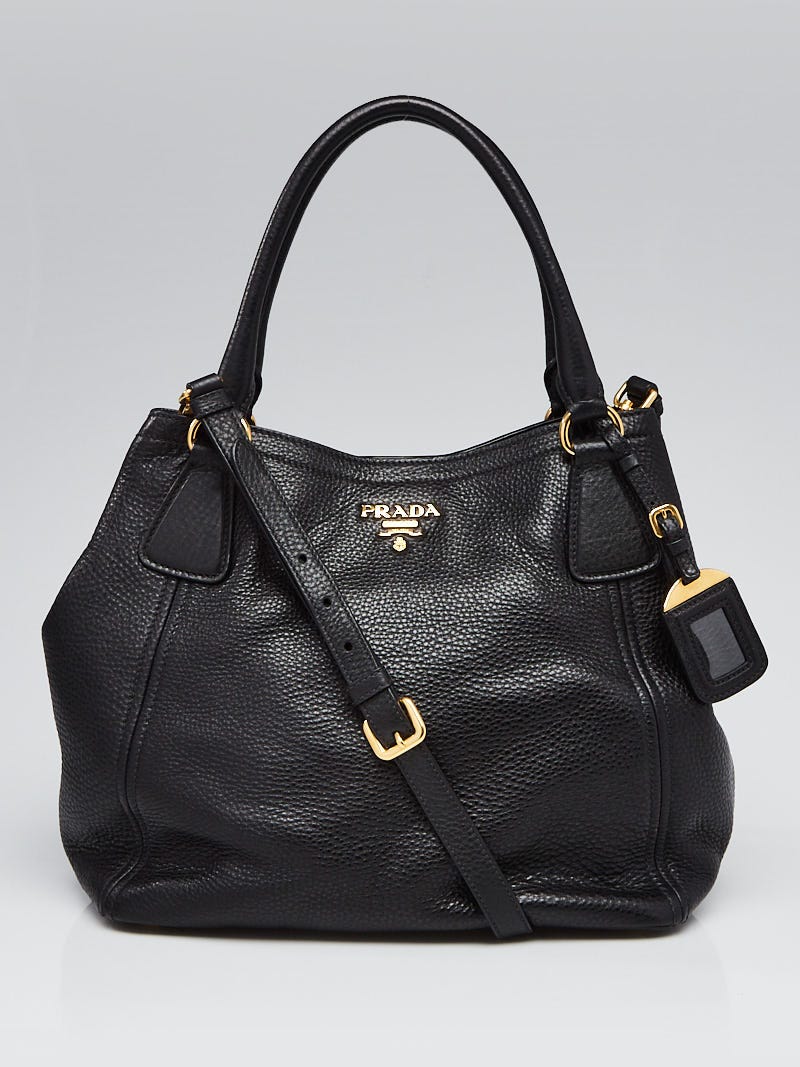 Prada Black Vitello Daino Leather Tote Bag w/Long Strap - Yoogi's Closet