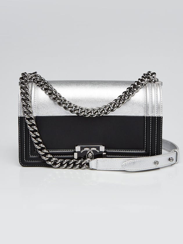 Chanel Bi-Color Silver/Black Leather Medium Boy Bag