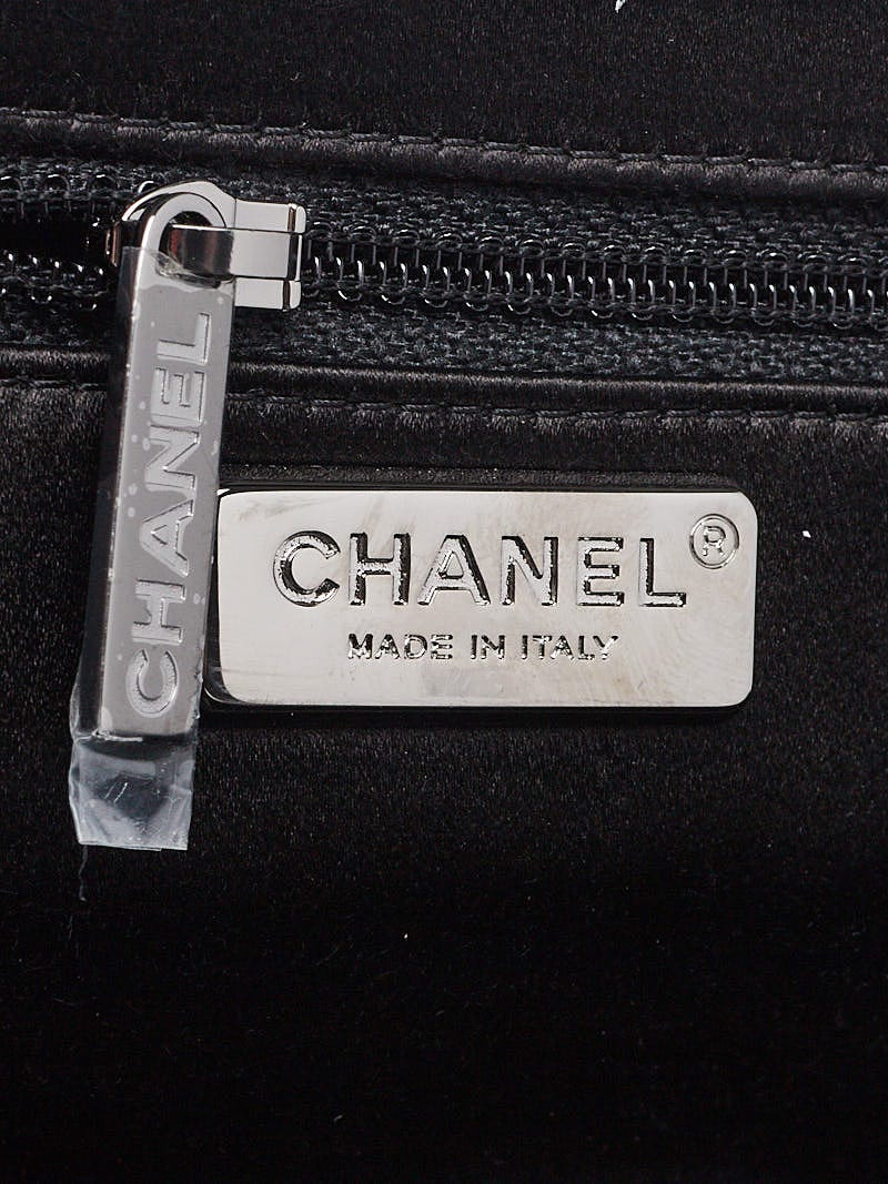 Chanel Black Satin and Crystal Diamante Bar Clutch Bag - Yoogi's Closet