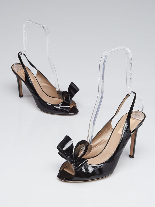Valentino Black Patent Leather Bow Peep-Toe Slingback Pumps Size 9.5/40