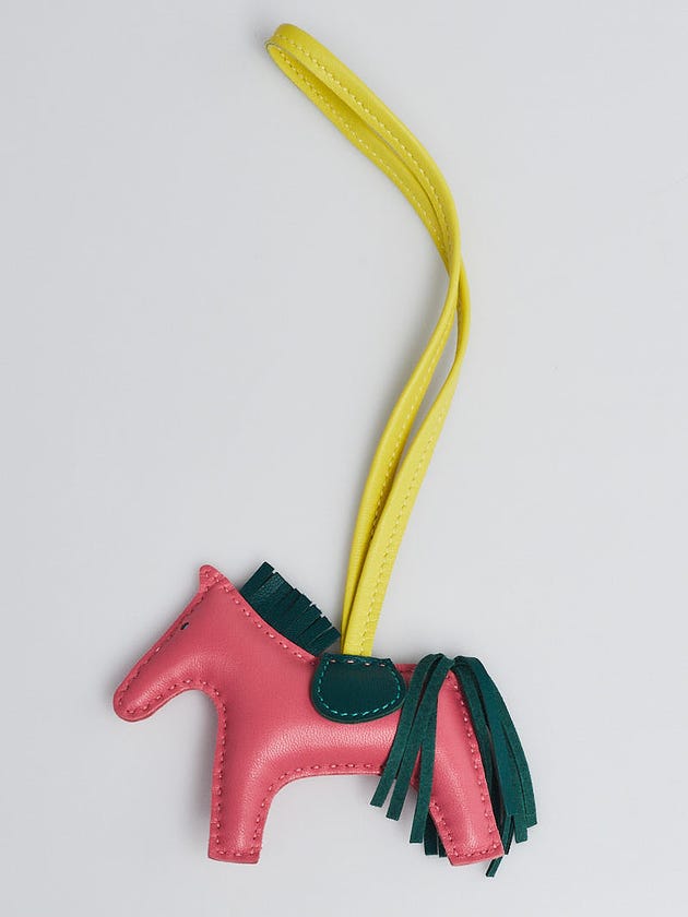 Hermes Rose Azalee/Malachite/Lime Celeste Milo Lambskin GriGri Rodeo Horse PM Bag Charm