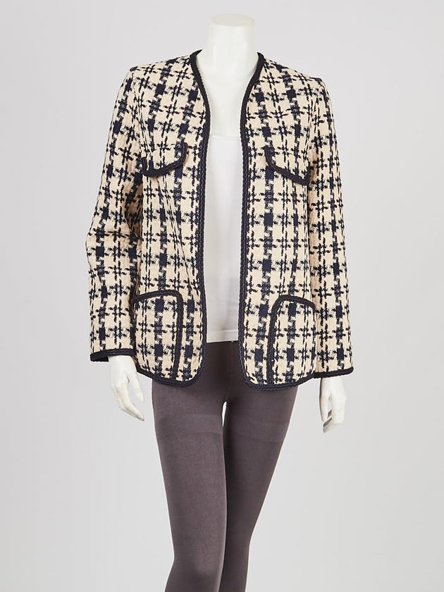 Gucci Blue/White Cotton Tweed Open Jacket Size 6/40