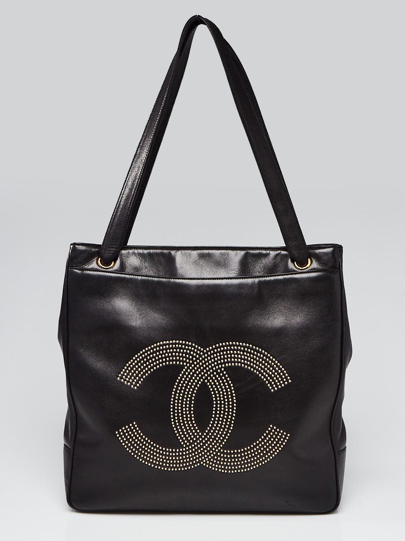 Chanel Black Lambskin Leather CC Studded Large Tote Bag - Yoogi's Closet