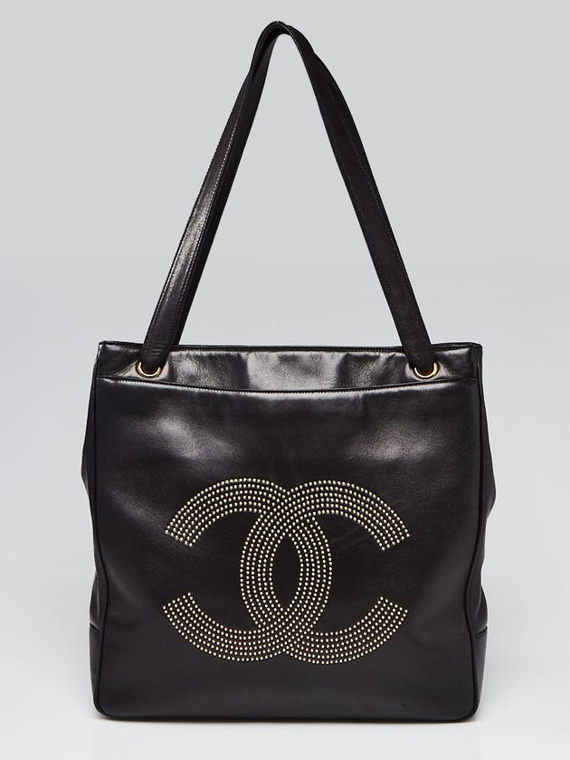 Chanel Black Lambskin Leather CC Studded Large Tote Bag