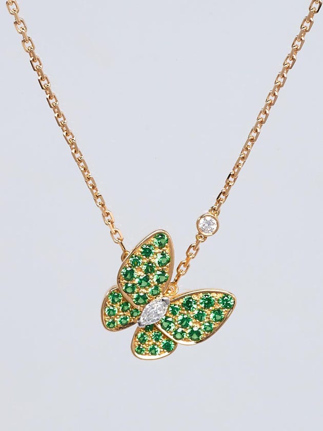 Van Cleef & Arpels 18k Yellow Gold with Diamond and Tsavorite Two Butterfly Pendant