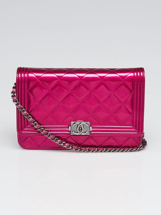 Chanel Pink Quilted Patent Leather Boy WOC Clutch Bag