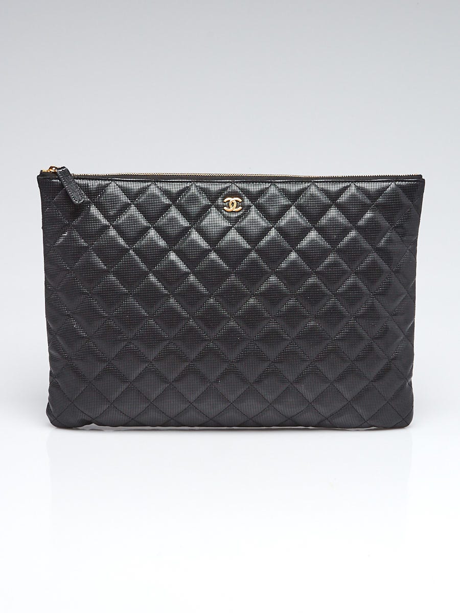 Chanel Black Quilted Caviar Leather Large O-Case Zip Pouch Chanel